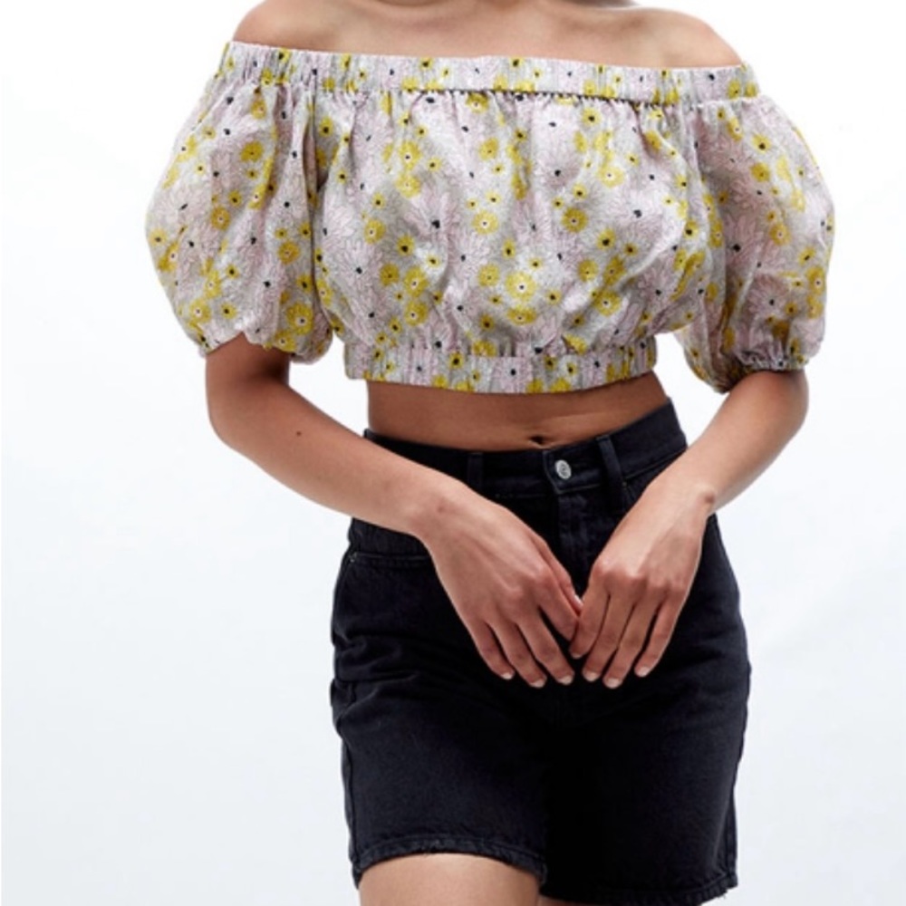 MINKPINK Mitta Mitta Floral Off Shoulder Crop Top L Cottagecore Boho Fairycore